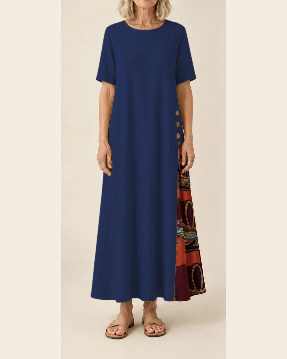 Maurene – Dark Blue | Casual Long Dress Linen Effect
