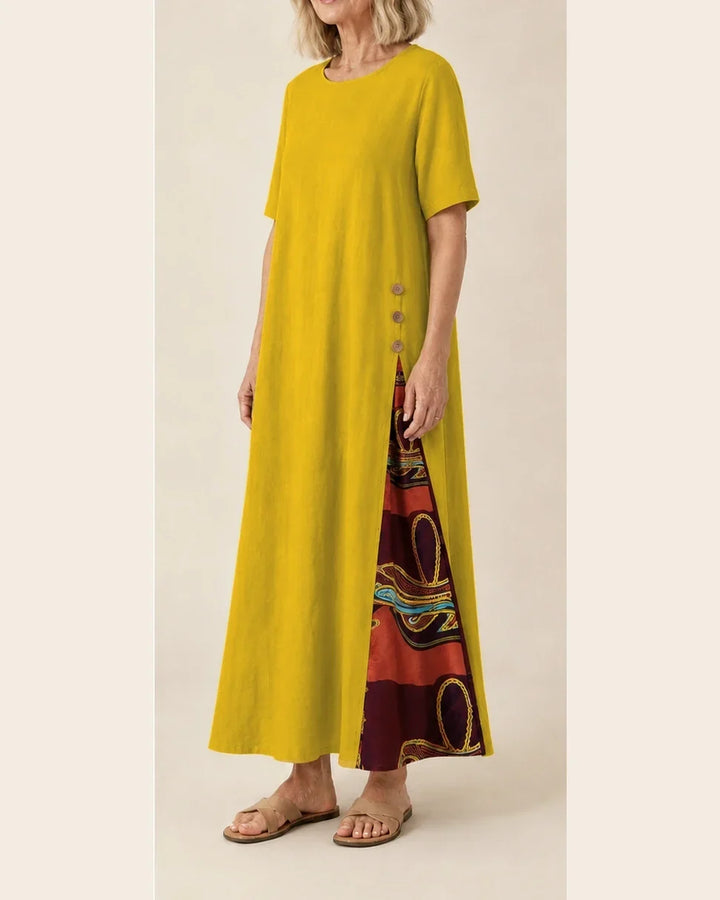 Maurene – Mustard Yellow | Casual Long Dress with Linen Effect