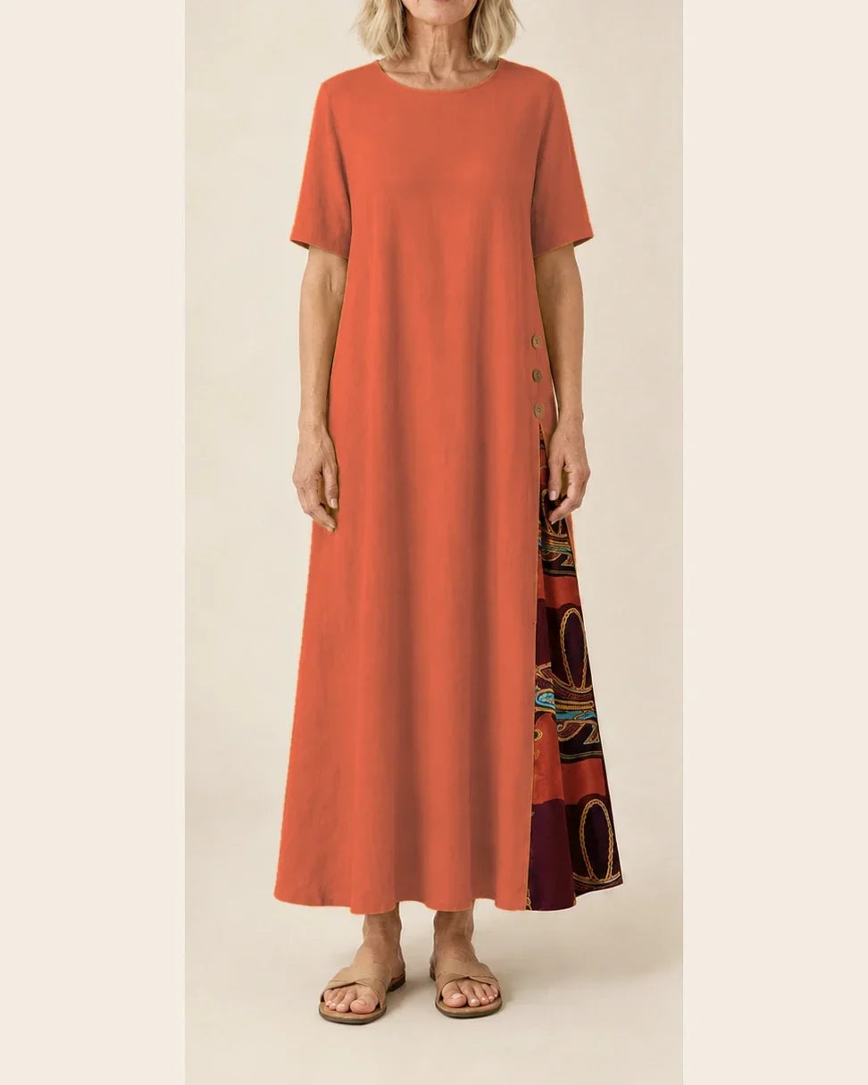 Maurene – Orange | Long Casual Dress with Linen Effect
