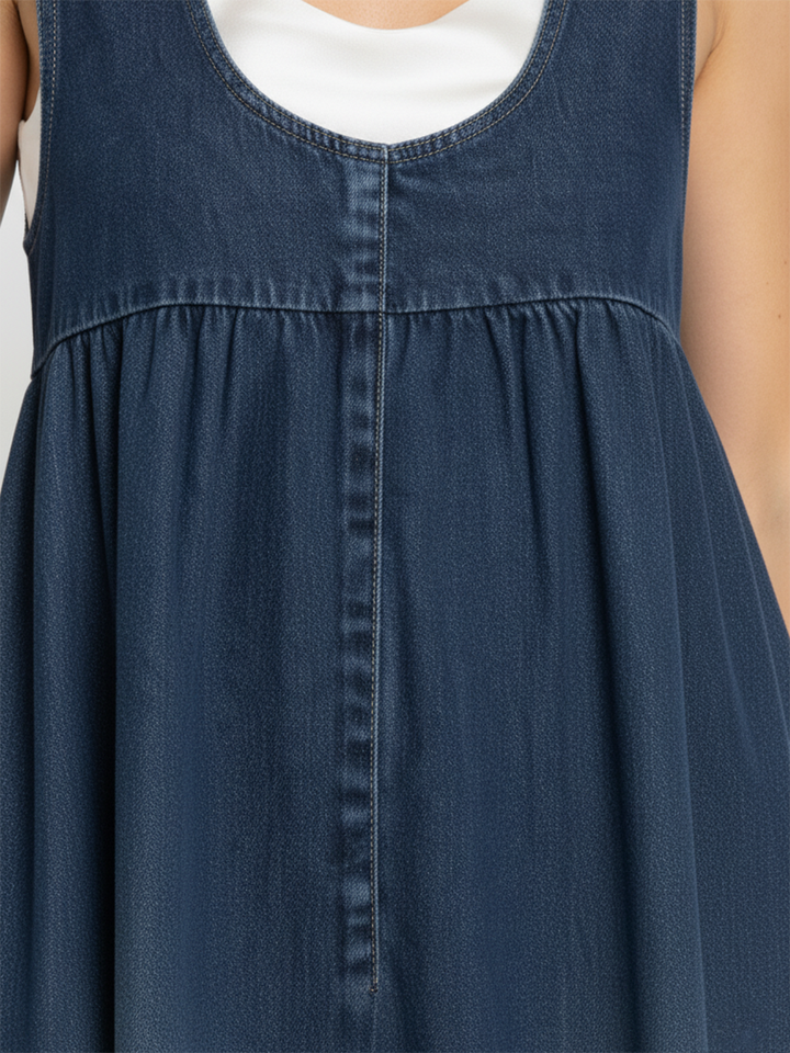 Karen | Vintage Washed Denim Long Dress with a Touch of Soft Cotton
