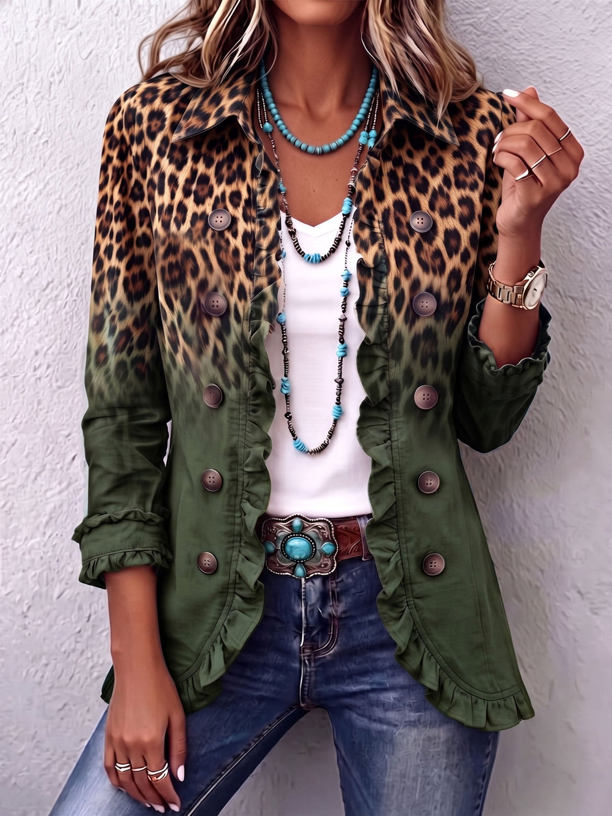 Emma | Leopard and Turquoise Ombré Jacket