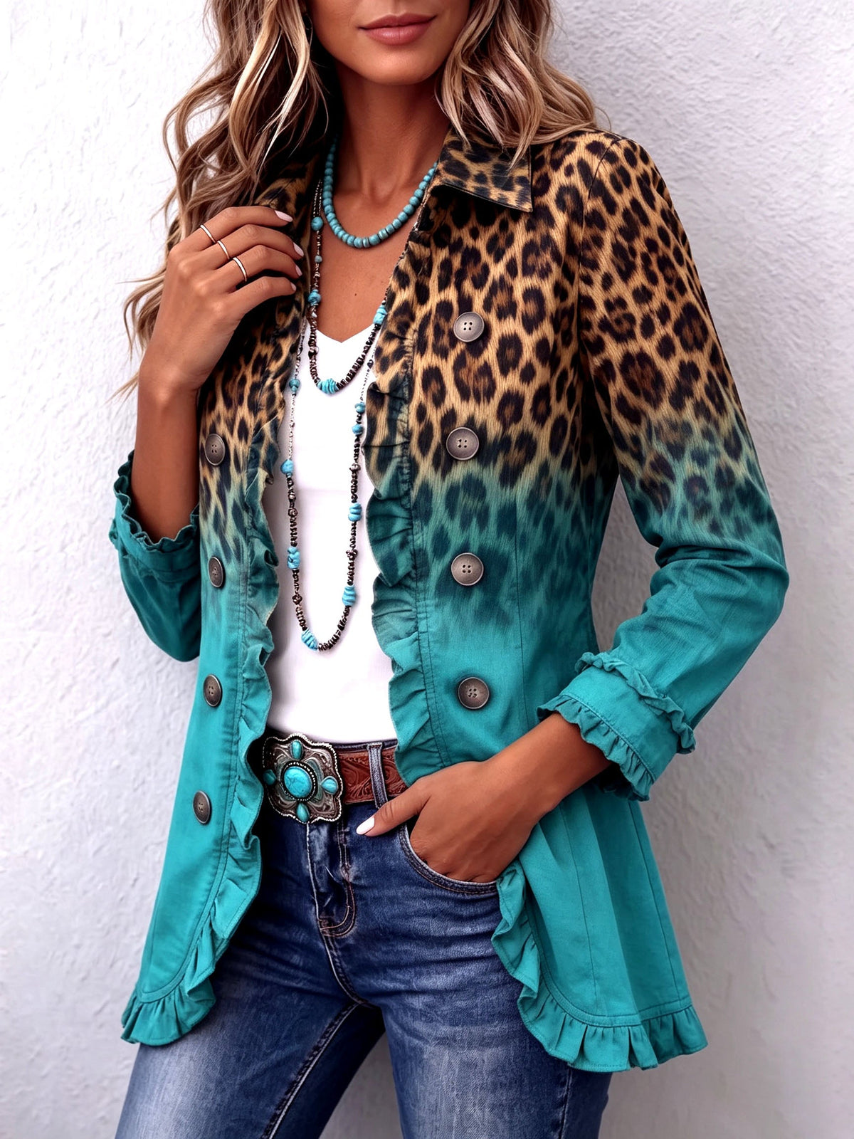 Emma | Leopard and Turquoise Ombré Jacket