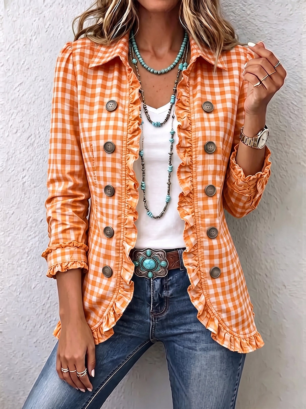 Evelyn | Green Gingham Ruffle Jacket