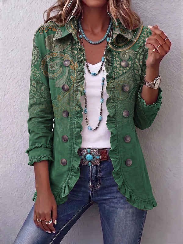 Aria | Green Paisley Ruffle Jacket