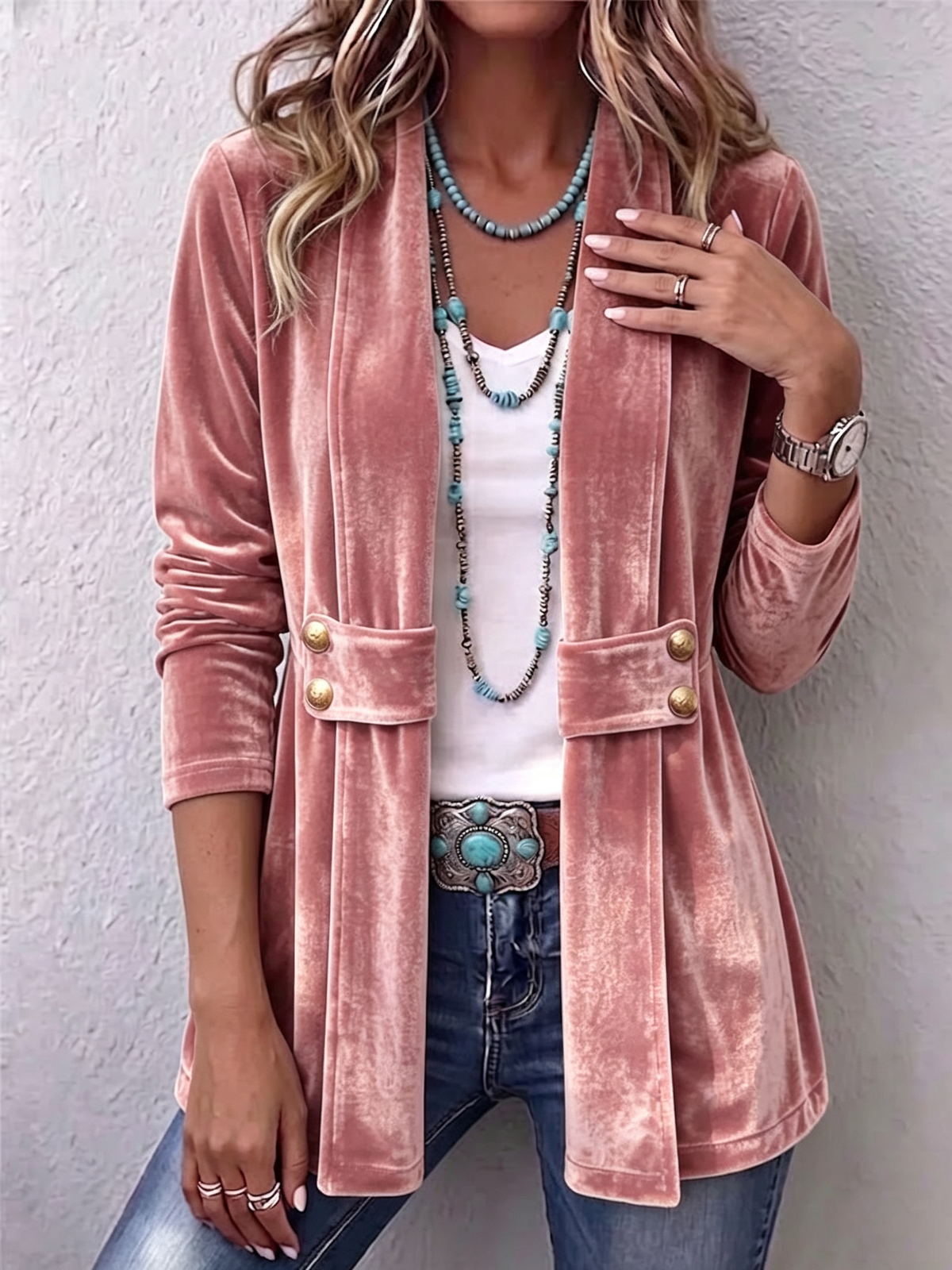 Avery | Rust Velvet Open-Front Jacket