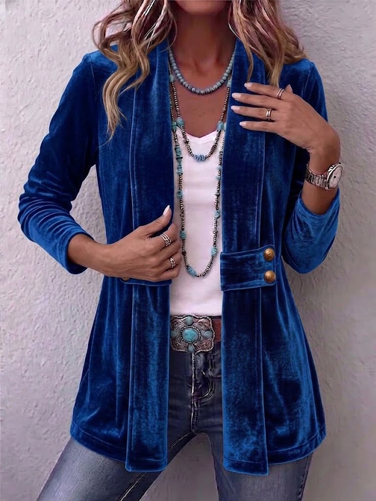 Avery | Rust Velvet Open-Front Jacket