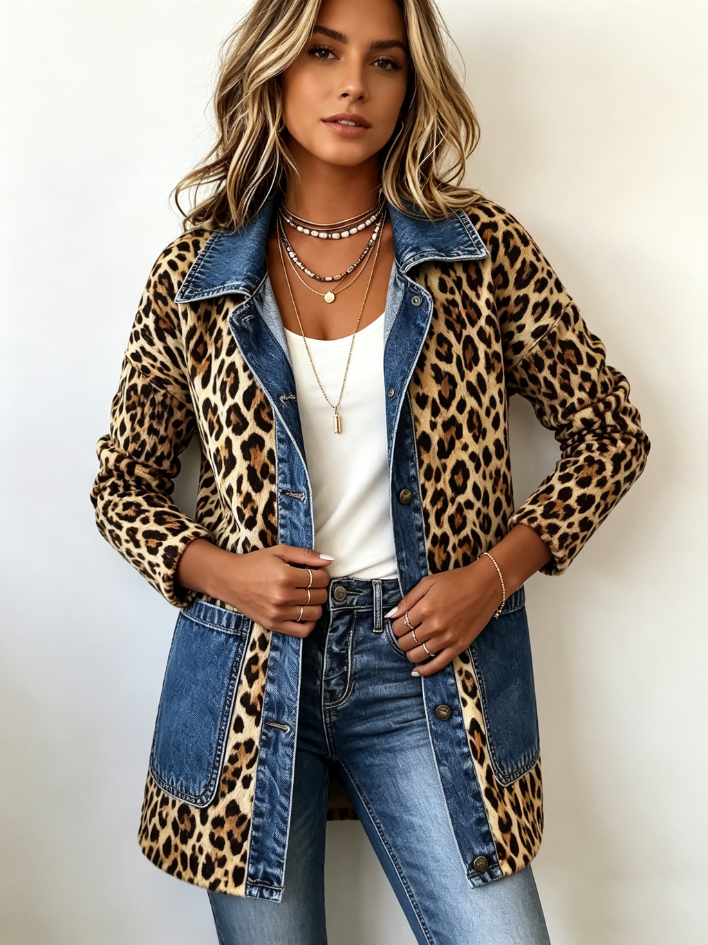 Nora | Leopard and Denim Longline Jacket