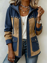 Ava | Navy and Camel Hooded Jacket