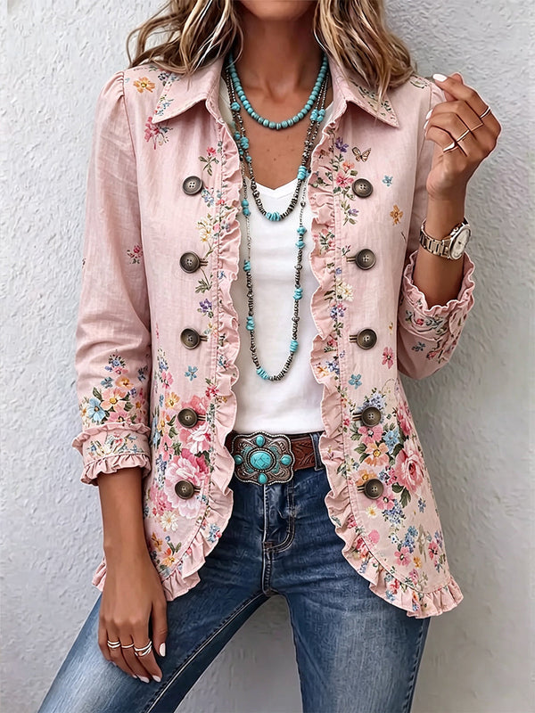 Ella | Blush Pink Floral Ruffle Jacket