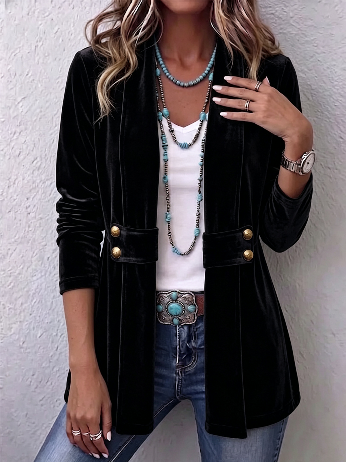 Avery | Rust Velvet Open-Front Jacket