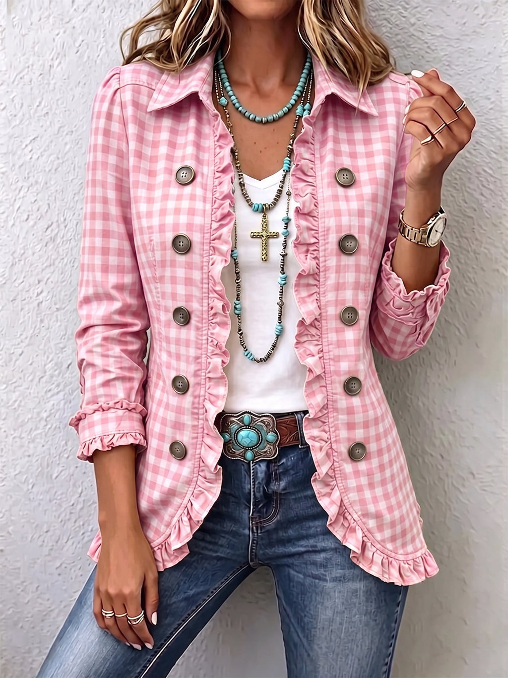 Evelyn | Green Gingham Ruffle Jacket
