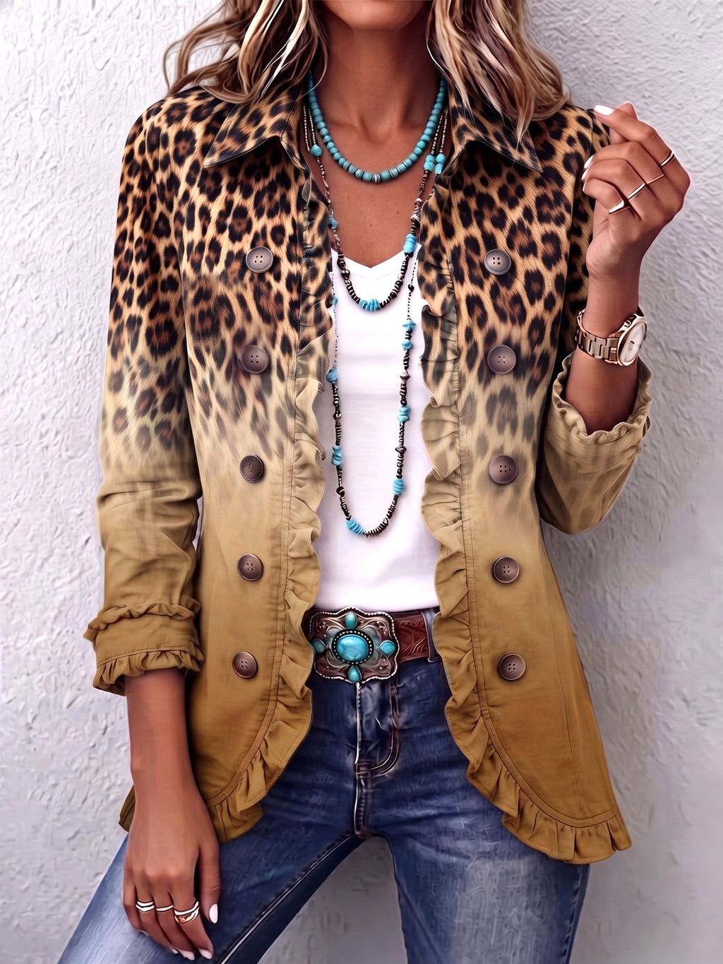 Emma | Leopard and Turquoise Ombré Jacket