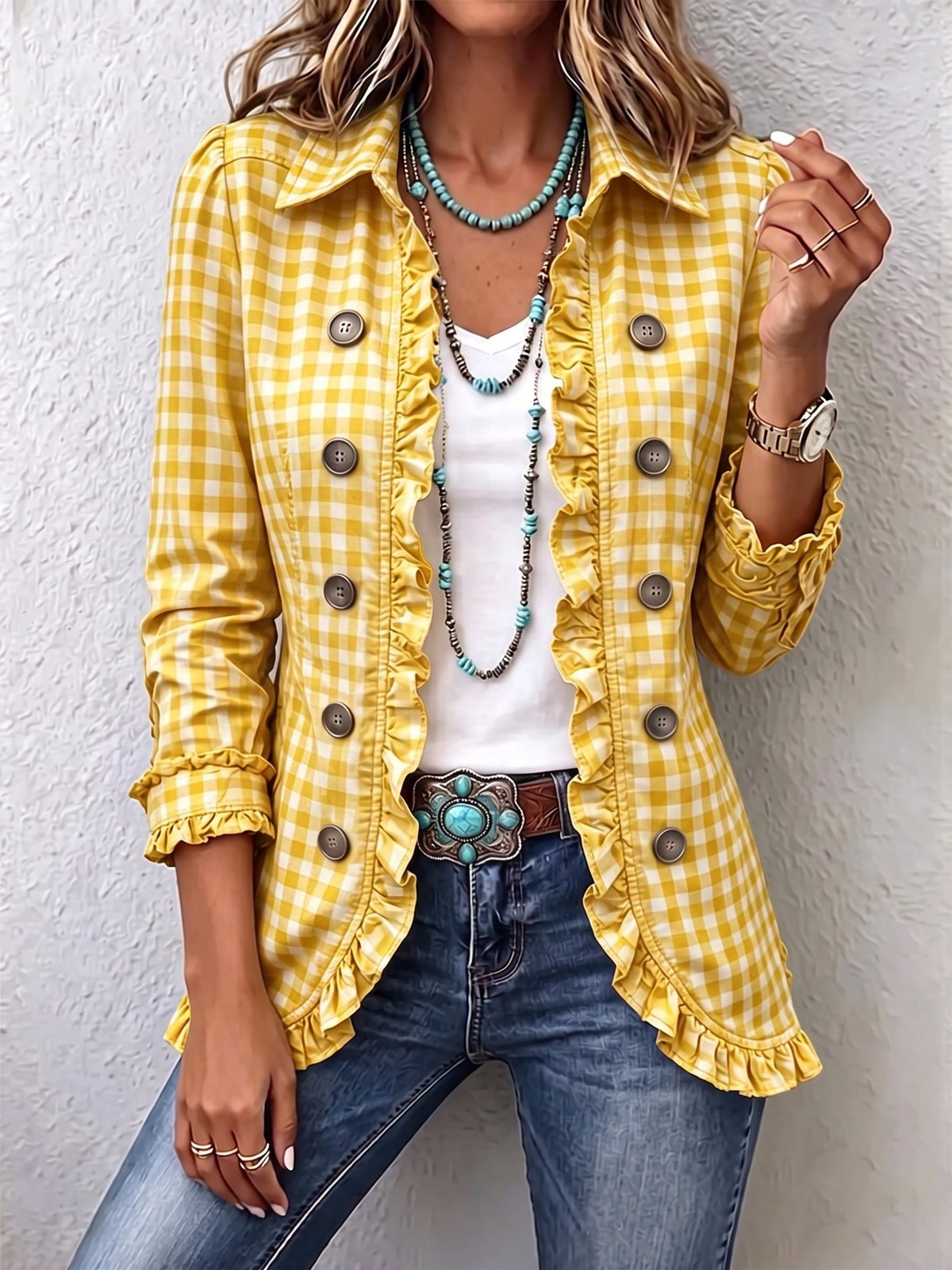 Evelyn | Green Gingham Ruffle Jacket