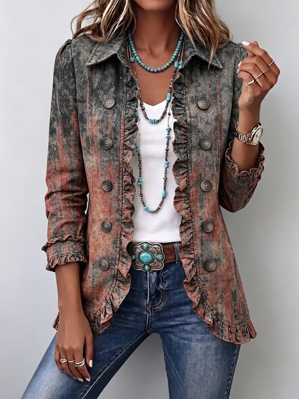 Zoey | Sage and Rust Gradient Ruffle Jacket