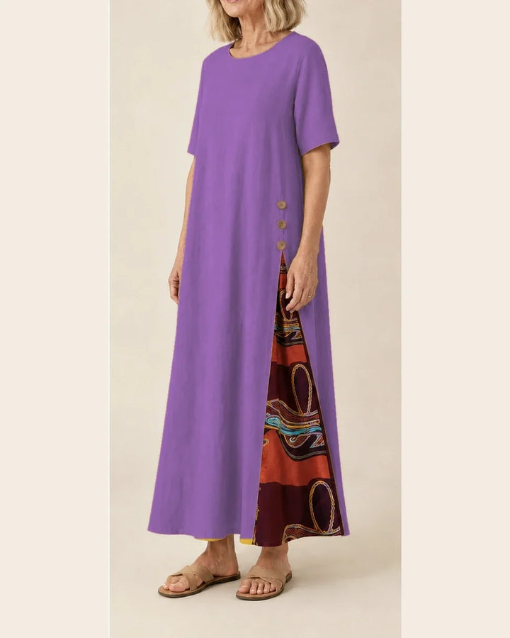 Maurene – Violet | Casual Long Dress with Linen Effect