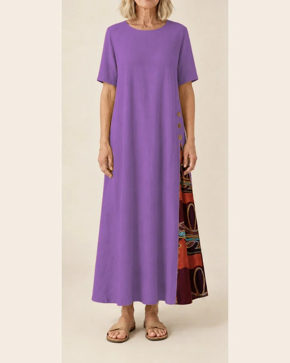 Maurene – Violet | Casual Long Dress with Linen Effect