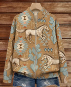 Kathryn | Horse & Cactus Print Zip-Up Cardigan