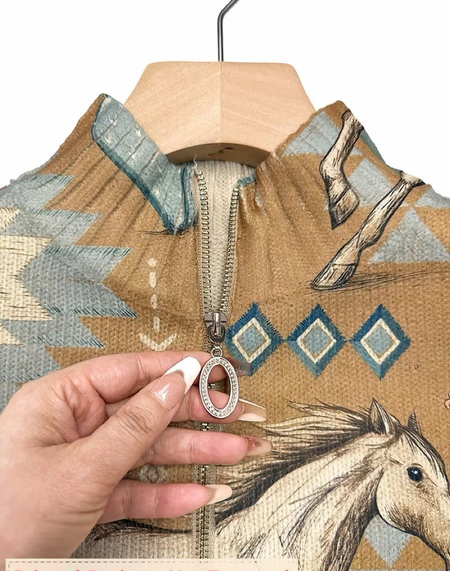 Kathryn | Horse & Cactus Print Zip-Up Cardigan