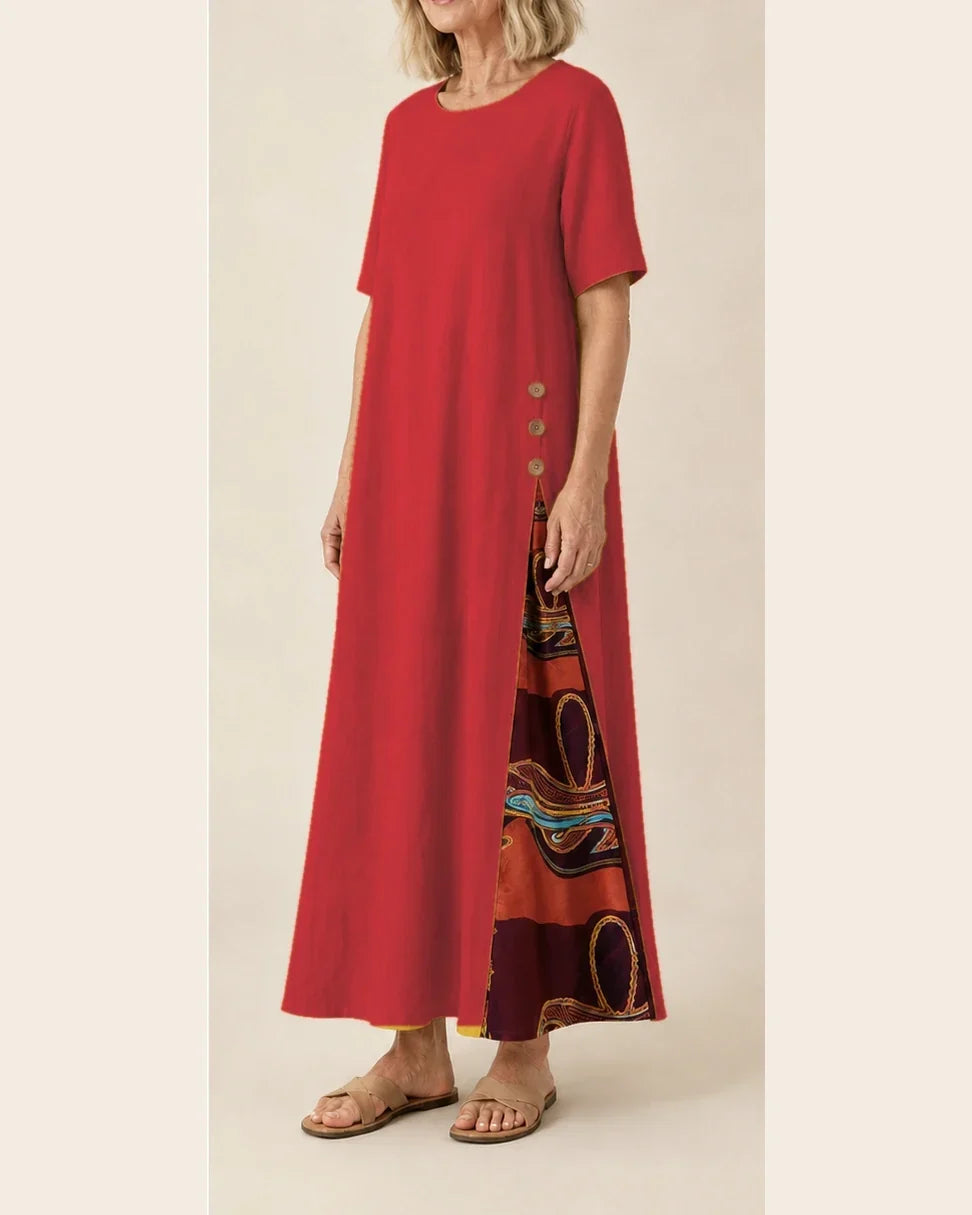 Maurene – Red | Casual Long Dress with Linen Effect