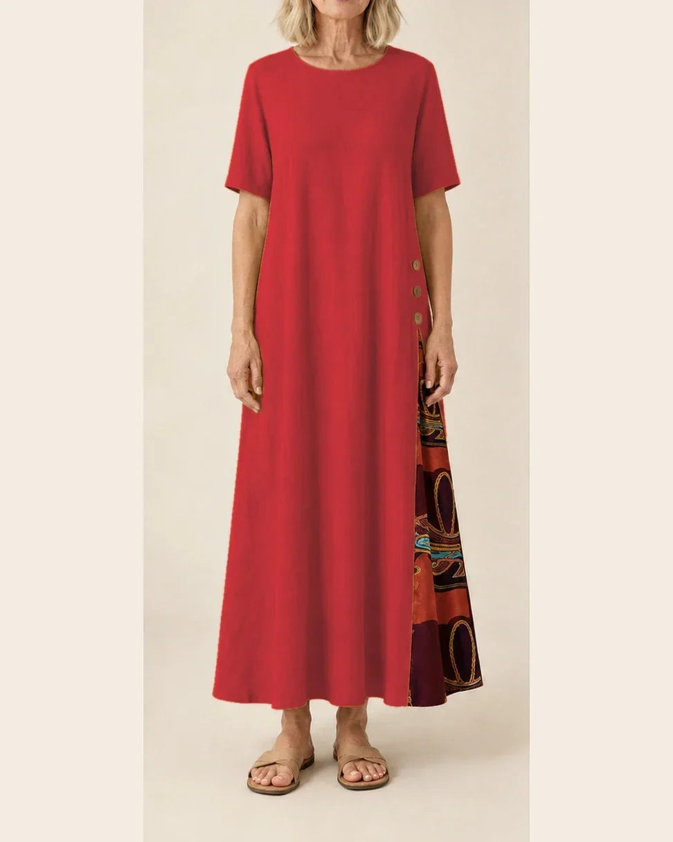 Maurene – Red | Casual Long Dress with Linen Effect