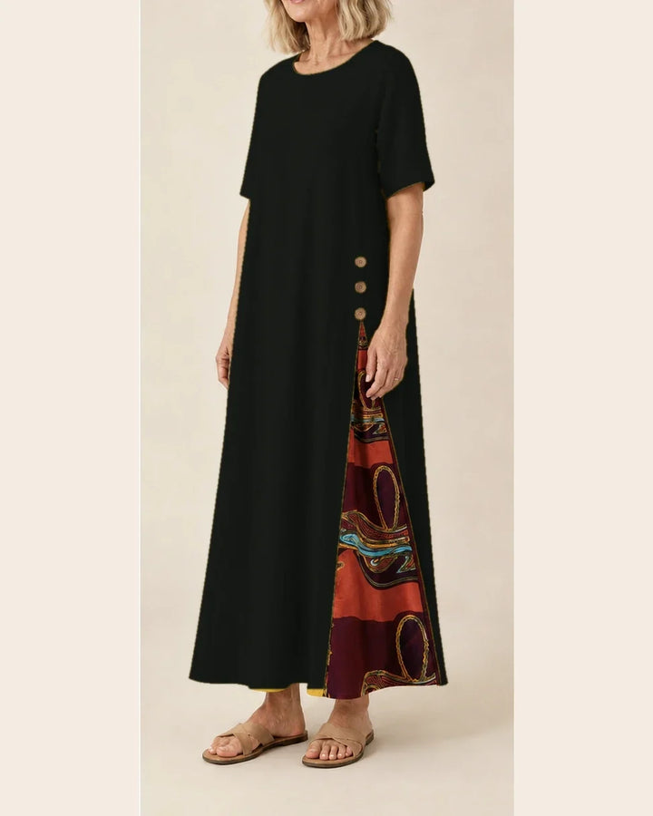 Maurene – Black | Casual Long Dress with Linen Effect