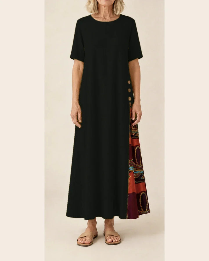 Maurene – Black | Casual Long Dress with Linen Effect